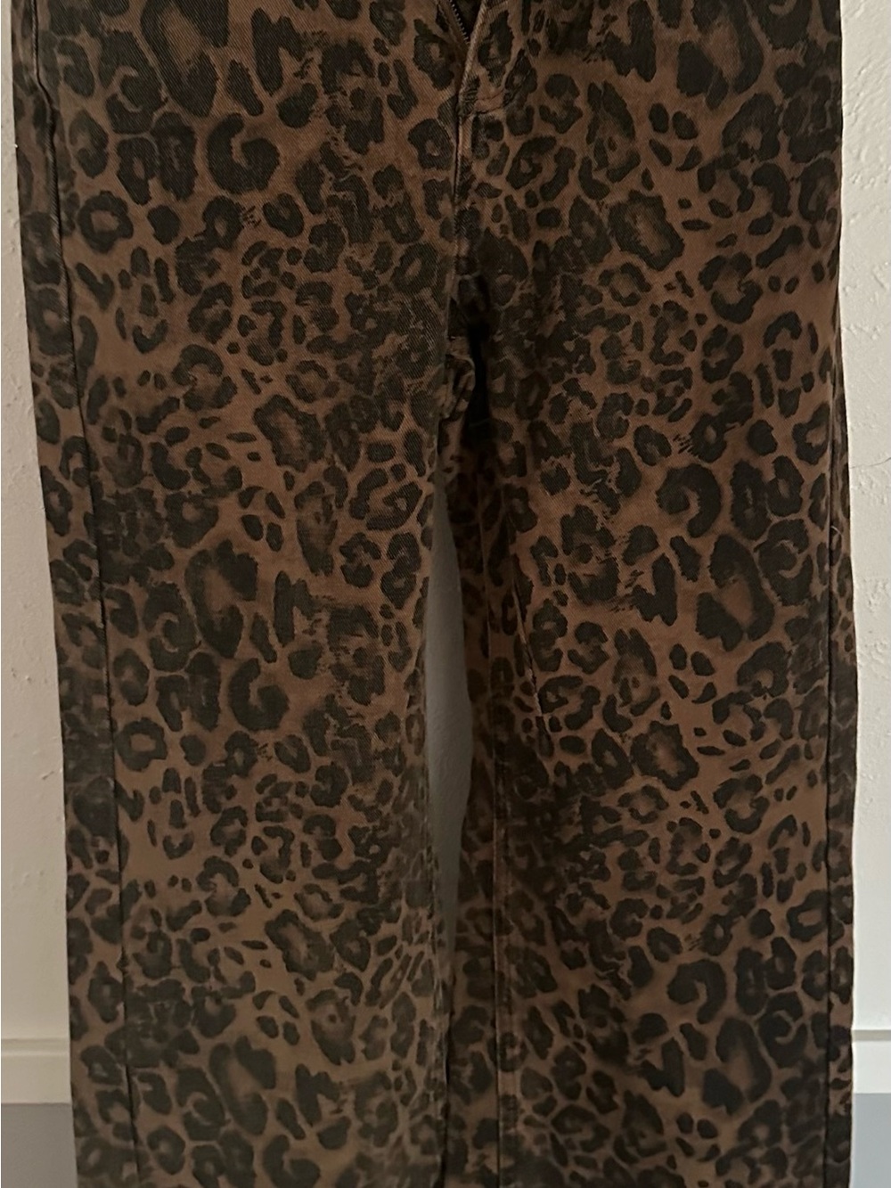 Wide Leg Leopard Print Jeans - Brown